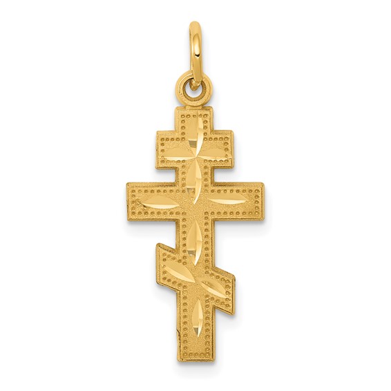 14kt Yellow Gold 3/4in Dotted Eastern Orthodox Cross