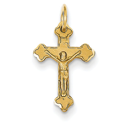14k Yellow Gold 5/8in INRI Diamond-Cut Budded Crucifix Charm