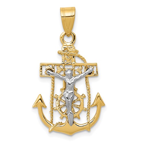 14k Two-tone Gold Classic Mariners Cross Pendant 3/4in