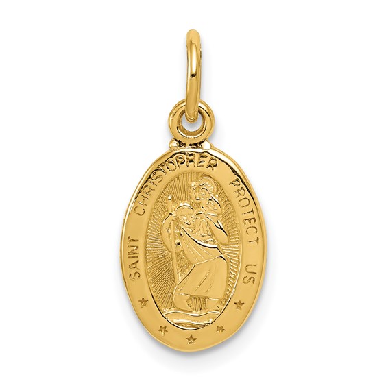 14kt Yellow Gold 1/2in Oval St Christopher Medal Charm