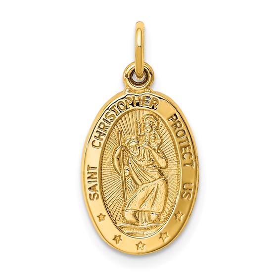 14kt Yellow Gold 5/8in Oval Saint Christopher Medal Charm