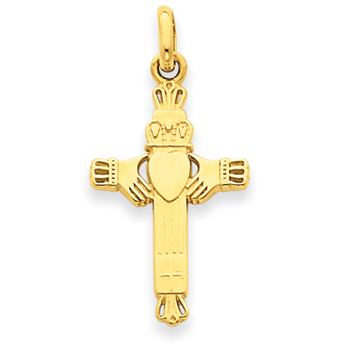 14kt Yellow Gold 7/8in Claddagh Cross