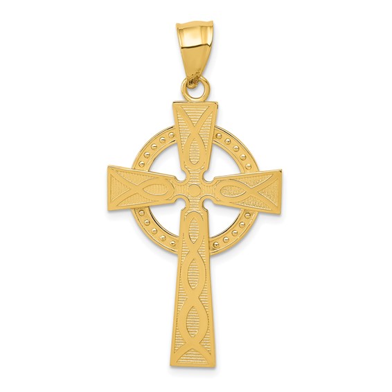 14k Yellow Gold 1 3/8in Polished Celtic Cross Pendant
