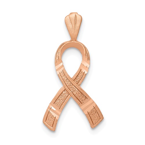 14k Rose Gold Ribbon Cancer Awareness Pendant