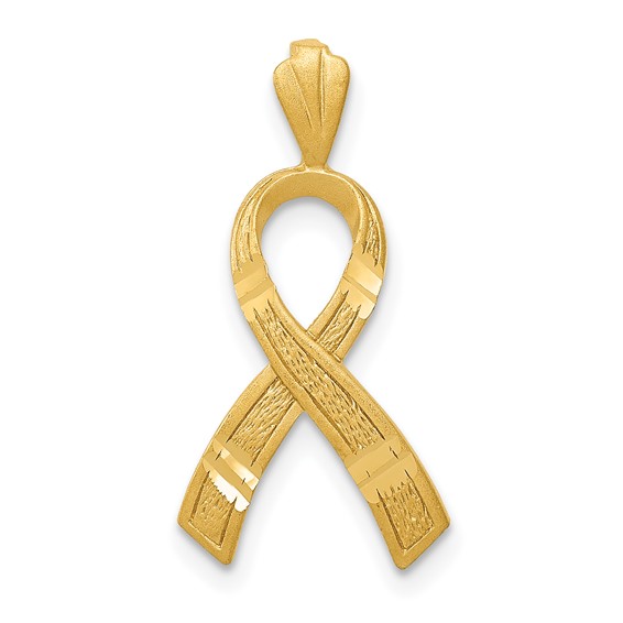 14kt Yellow Gold 5/8in Diamond-cut Cancer Awareness Ribbon Pendant