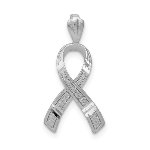 14kt White Gold 5/8in Diamond-cut Cancer Awareness Ribbon Pendant