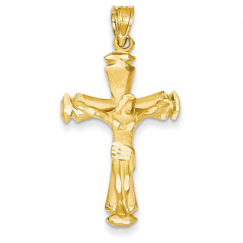 14k Yellow Gold 1in Abstract Crucifix Pendant