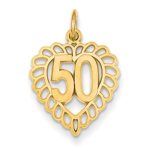 14kt Yellow Gold 5/8in 50th Anniversary Heart Pendant