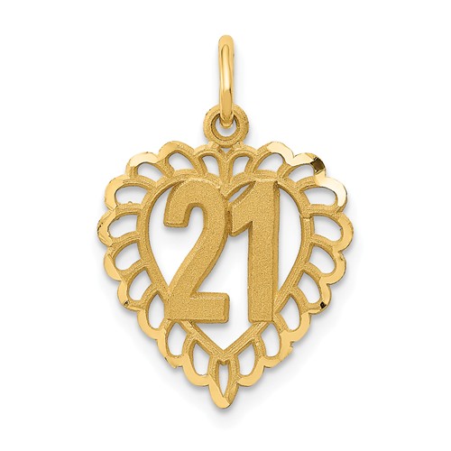 14k Yellow Gold Number 21 Heart Pendant
