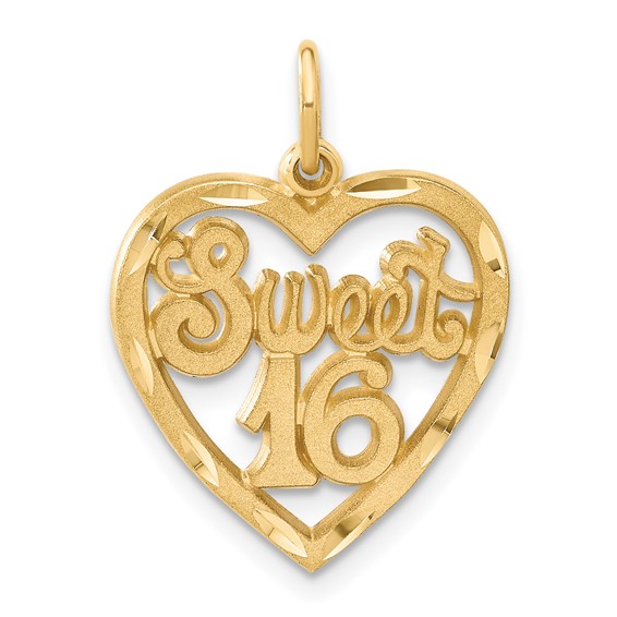 14kt Yellow Gold 5/8in Heart Sweet 16 Charm