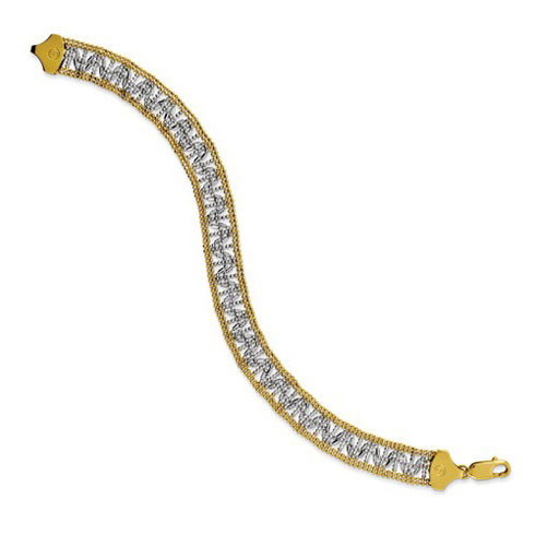 14kt Two-tone Gold 71/2in Fancy Beaded Bracelet
