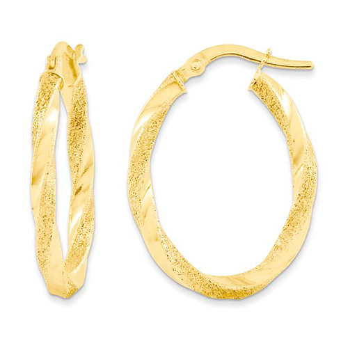 14kt Yellow Gold 1in Twisted Textured Italian Hoop Earrings