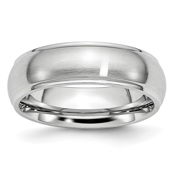 7mm Cobalt Domed Satin Band with Grooved Edges