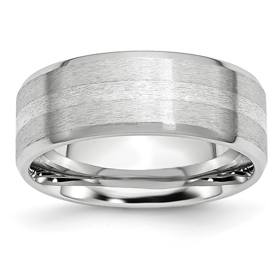 8mm Cobalt Satin Band with Sterling Silver Inlay and Polished Edges