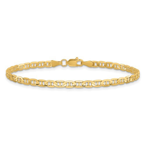 14kt Yellow Gold 8in Concave Anchor Bracelet 3mm