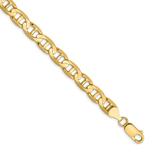 14k Yellow Gold 9in Men's Concave Anchor Link Bracelet 7mm