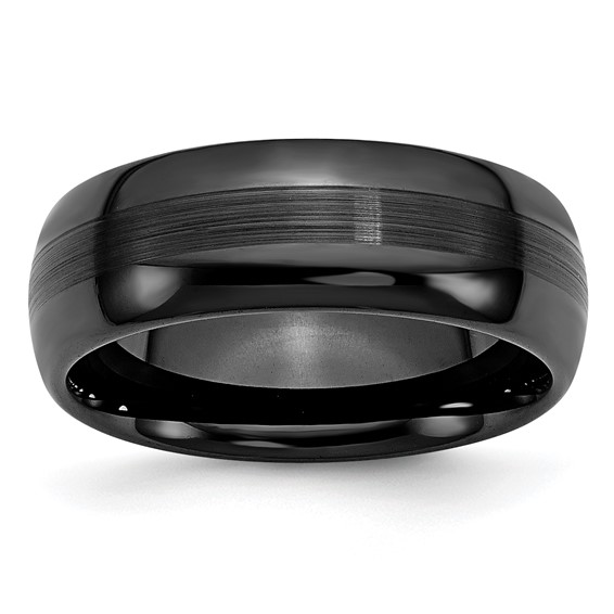 Black Ceramic 8mm Ring with Brushed Center