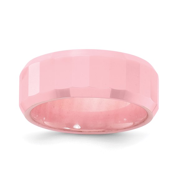 8mm Pink Ceramic Ring with Facets and Beveled Edges