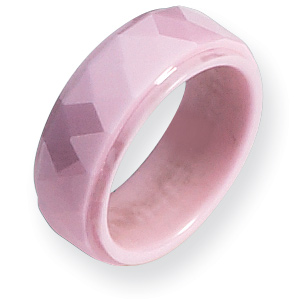 8mm Pink Faceted Ceramic Ring with Ridged Edges