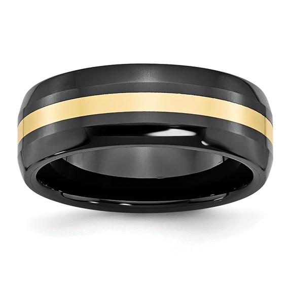 Black Ceramic 8mm Ring with 14kt Gold Inlay