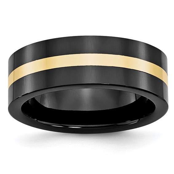 Ceramic 8mm Flat Ring with 14k Yellow Gold Inlay