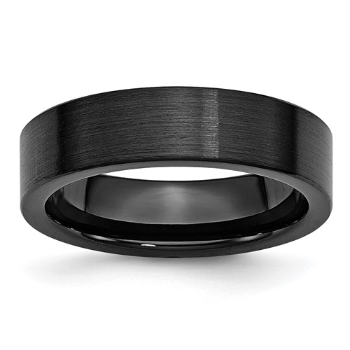 Black Ceramic 6mm Flat Brushed Wedding Band