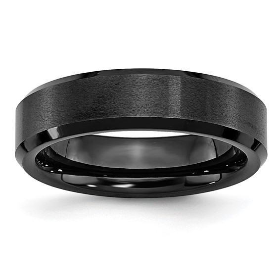 Black Ceramic 6mm Beveled Edge Wedding Band
