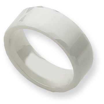 8mm White Ceramic Ring with Faceted Edges
