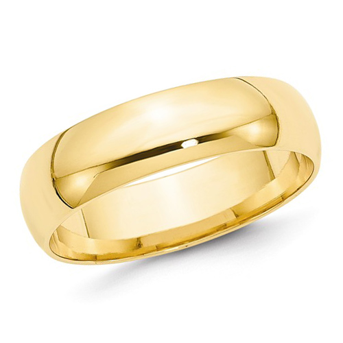 14kt Yellow Gold 6mm Light Comfort Fit Polished Wedding Band