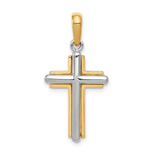 14k Two-tone Gold Cross Pendant with Rounded Tips 7/8in