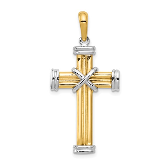 14k Two-tone Gold 1 1/4in Wrapped Latin Cross Pendant