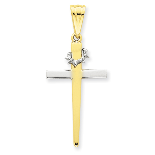 14k Two-tone Gold 1 1/4in Cross Pendant with Thorns