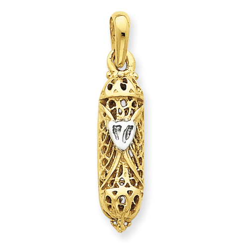 14kt Two-Tone Gold 7/8in Mezuzah with Shin Charm
