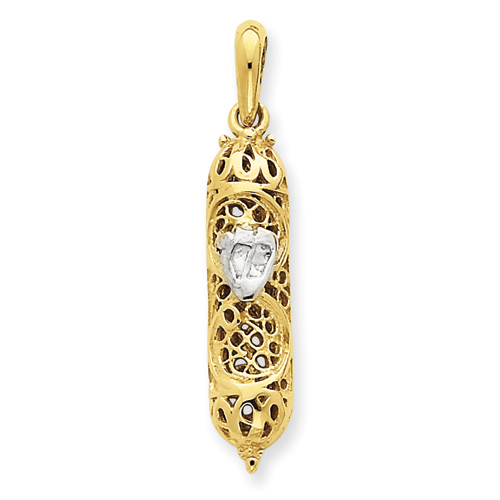 14k Two-Tone Gold 1in Mezuzah with Shin Charm