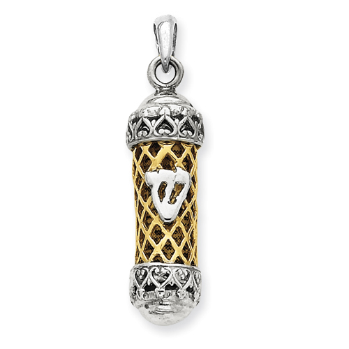 14k Two-Tone Gold 1 1/8in Mezuzah with Shin Charm