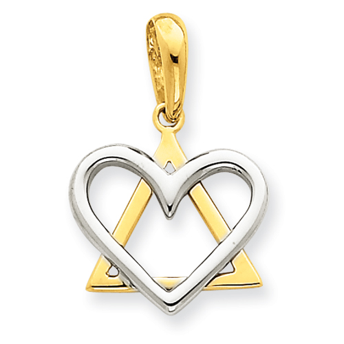 14k Two-tone Gold 9/16in Star of David Heart Charm