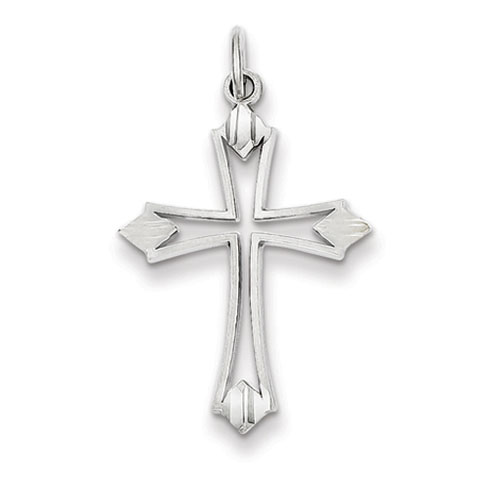 14k White Gold Passion Cross Pendant with Cut-out Design 1in