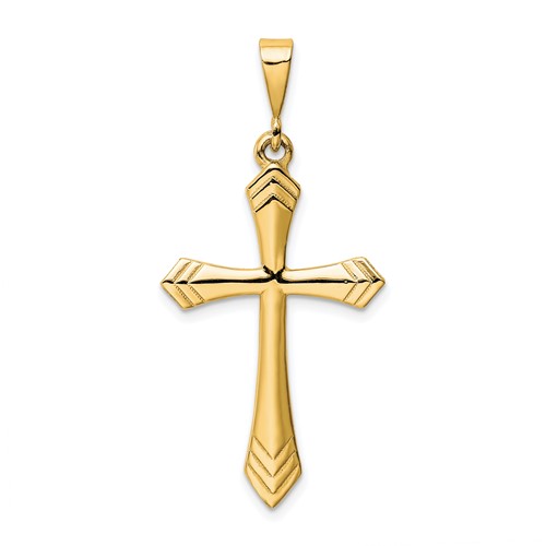 14k Yellow Gold Textured Passion Cross with Grooves 1.25in