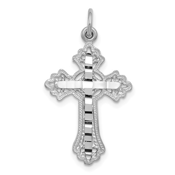 14kt White Gold 7/8in Diamond Cut Fancy Cross