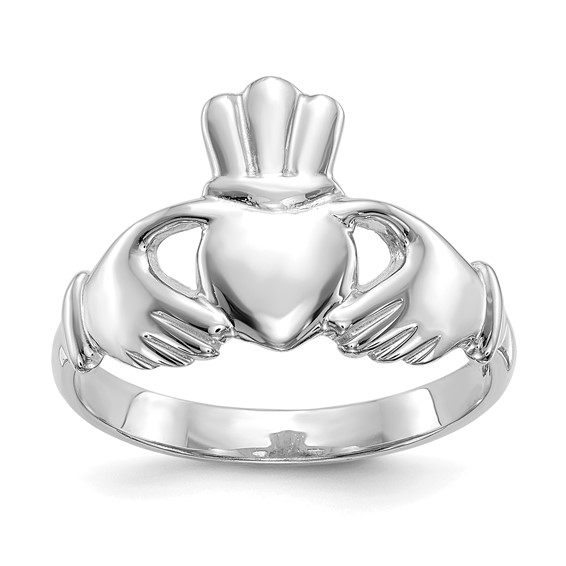 14kt White Gold Wide Claddagh Ring