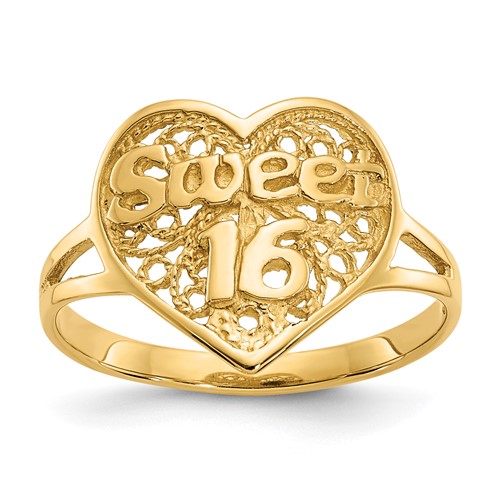14k Yellow Gold Fancy Sweet 16 Heart Ring