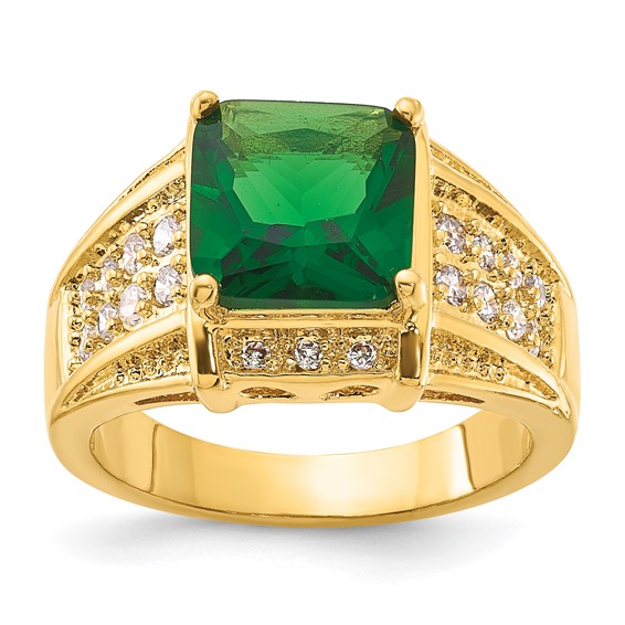 Gold-plated Swarovski Crystal Green Princess-cut Ring