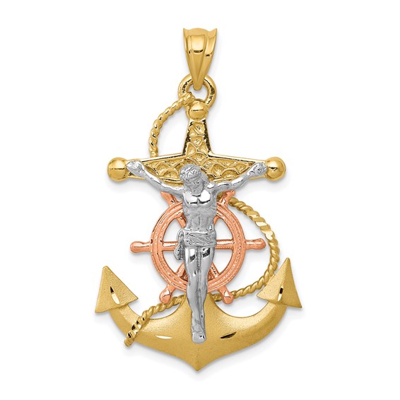 14kt Tri-color Gold 1 1/8in Mariners Cross