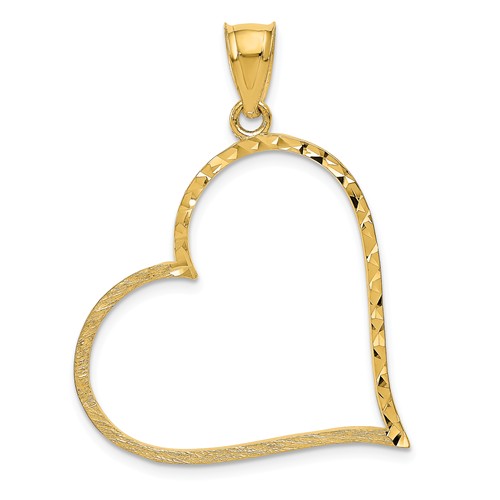 14k Yellow Gold Satin and Diamond-cut Heart Pendant 1in