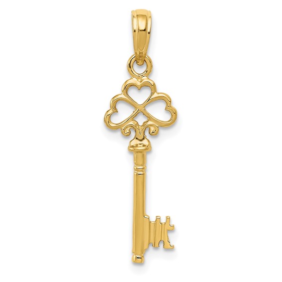 14kt Yellow Gold 7/8in 3-D Key Charm with Hearts