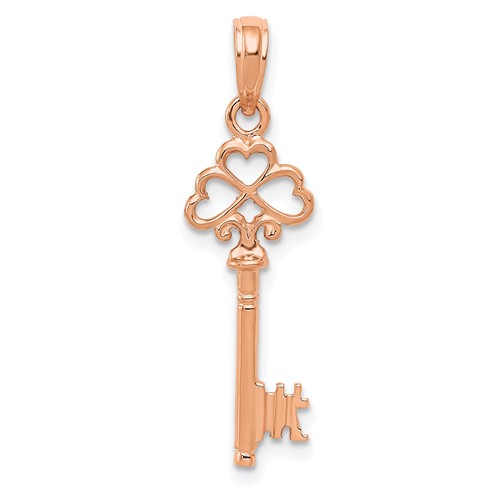 14kt Rose Gold 3-D Key Charm with Hearts 7/8in