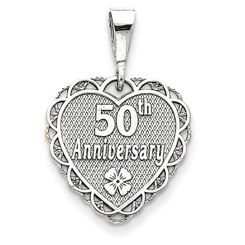 14kt White Gold 3/4in 50th Anniversary Heart Pendant