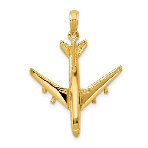 14k Yellow Gold 3-D Passenger Jet Pendant 1in
