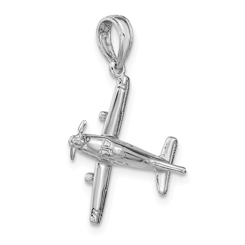 14k White Gold 3-D Airplane Pendant 3/4in