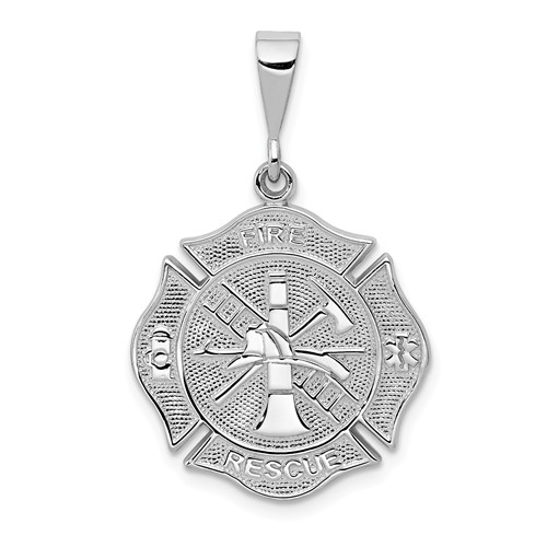 14k White Gold Fire Department Rescue Pendant 3/4in